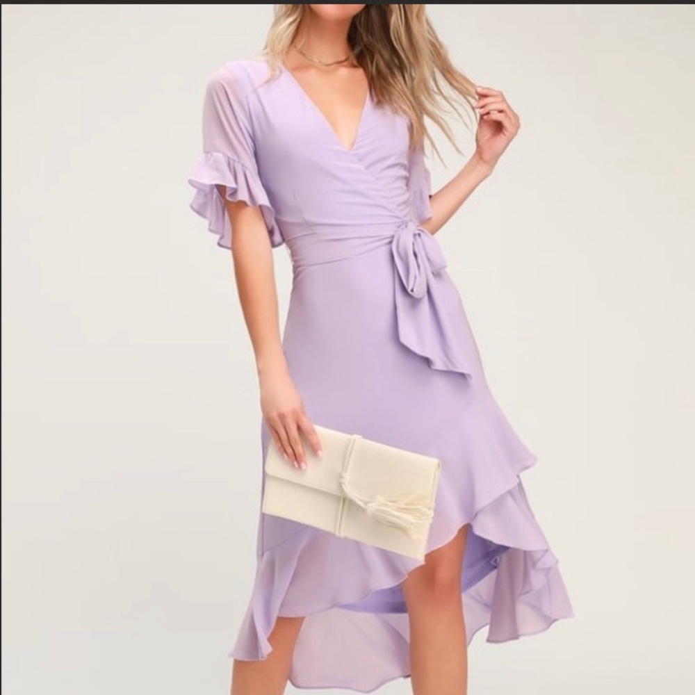 Lulu’s For the Frills Lavender High-Low Wrap Dress